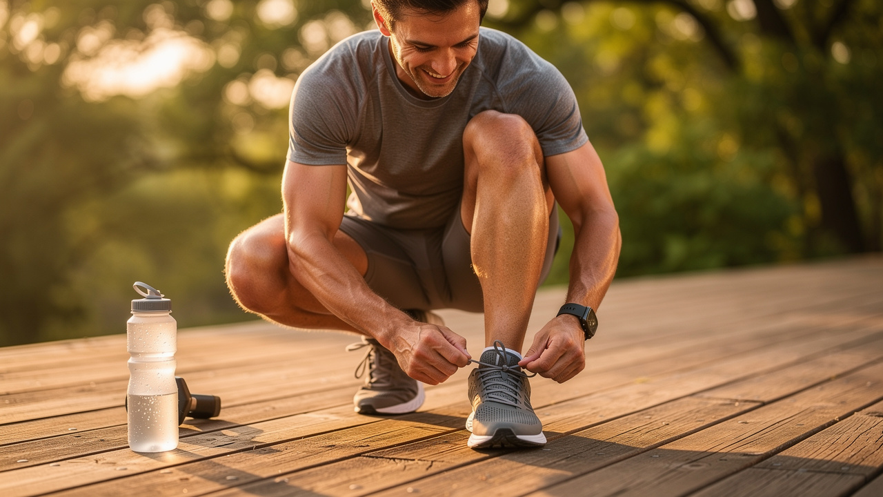 Athlete preparing for morning run showing energy and vitality