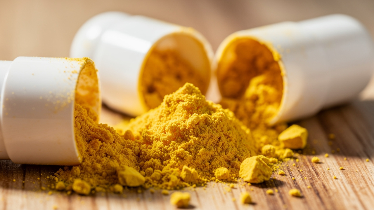 Berberine supplement capsules showing yellow powder contents