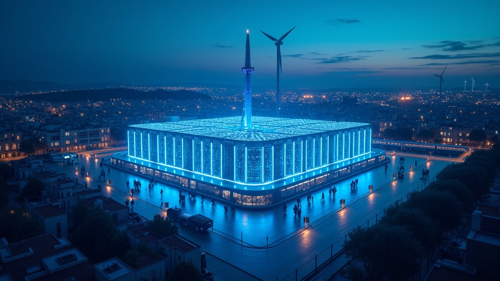 Centro de datos futurista representando las gigafactorías europeas de inteligencia artificial