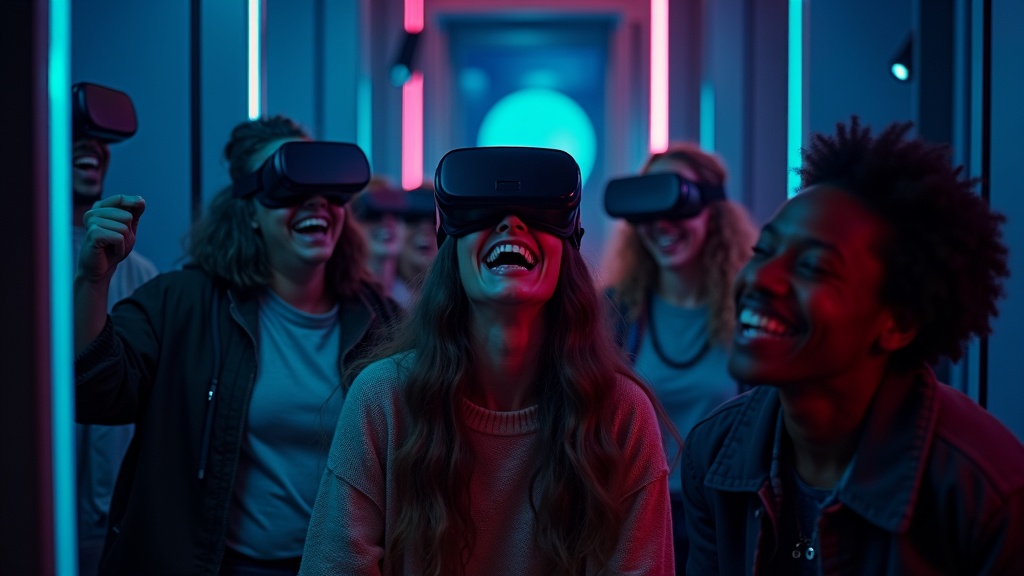 Jugador con gafas de realidad virtual en un entorno de juego inmersivo