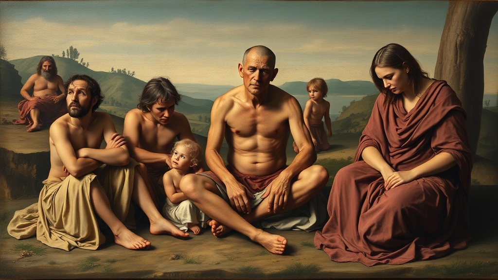 Allegorical scene of a contrite father and wounded family