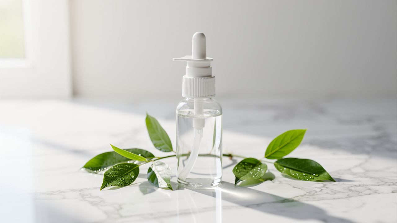 Nasal spray bottle in natural morning light setting