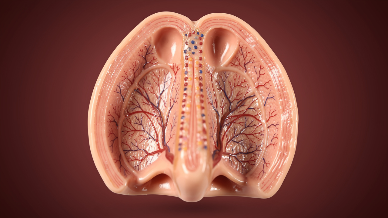 Detailed view of nasal cavity blood vessels and mucosa