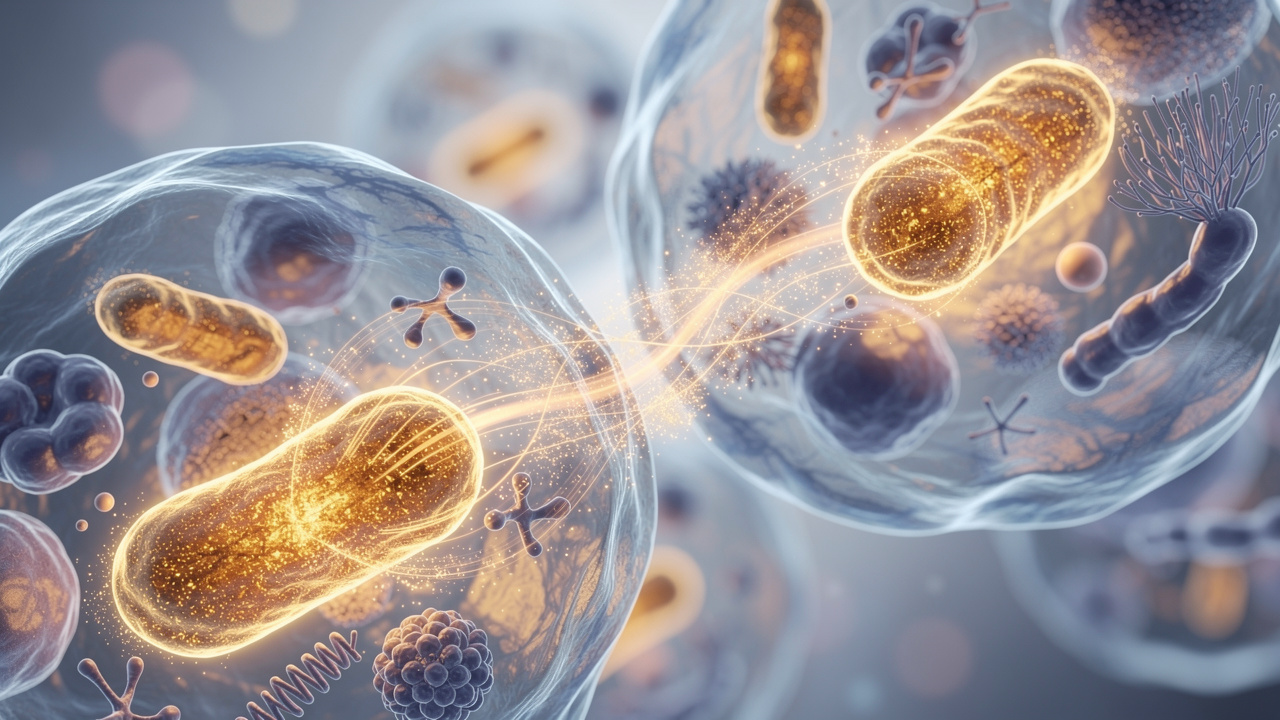 Cellular mitochondria producing energy at microscopic level