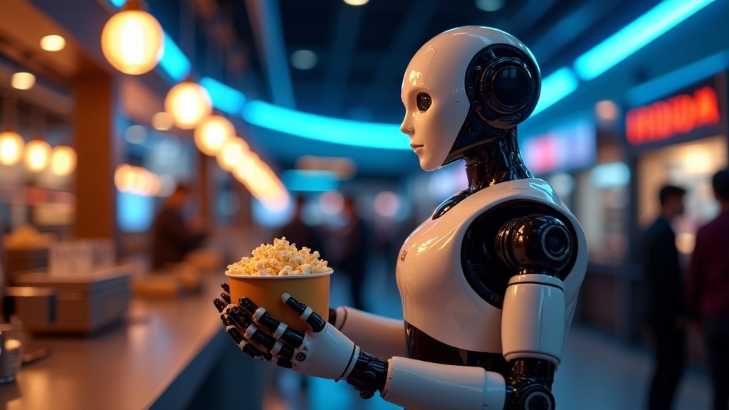 Robot Humanoide Atom sirviendo a clientes en el cine