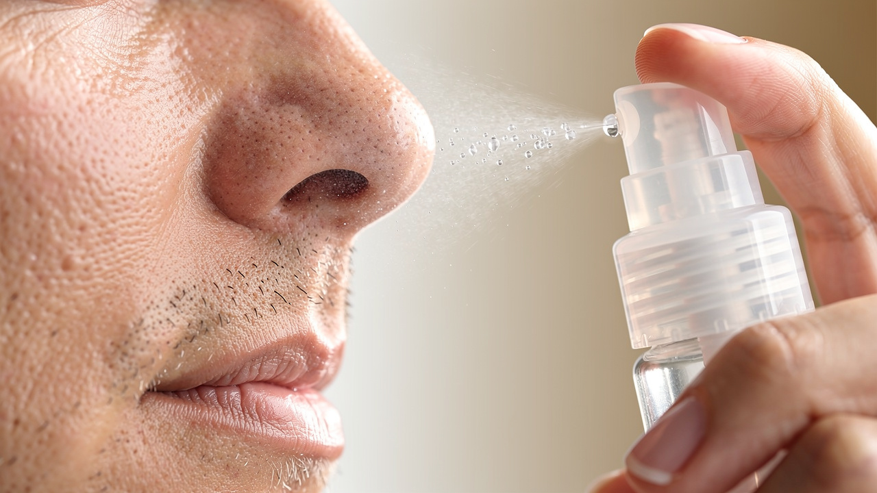 Person administering intranasal NAD spray