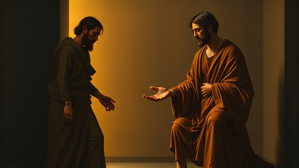 Allegorical scene of becoming human