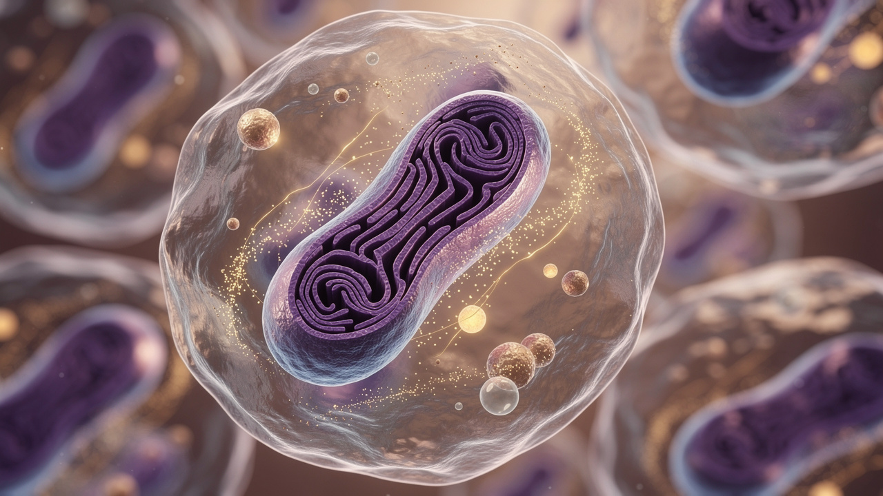 Mitochondria producing cellular energy within human cells