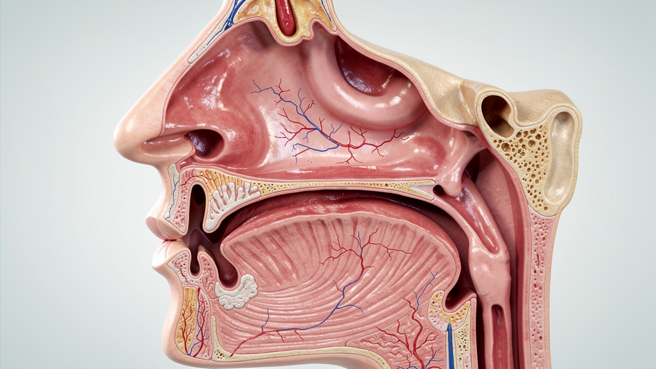 Nasal mucosa showing direct absorption pathways
