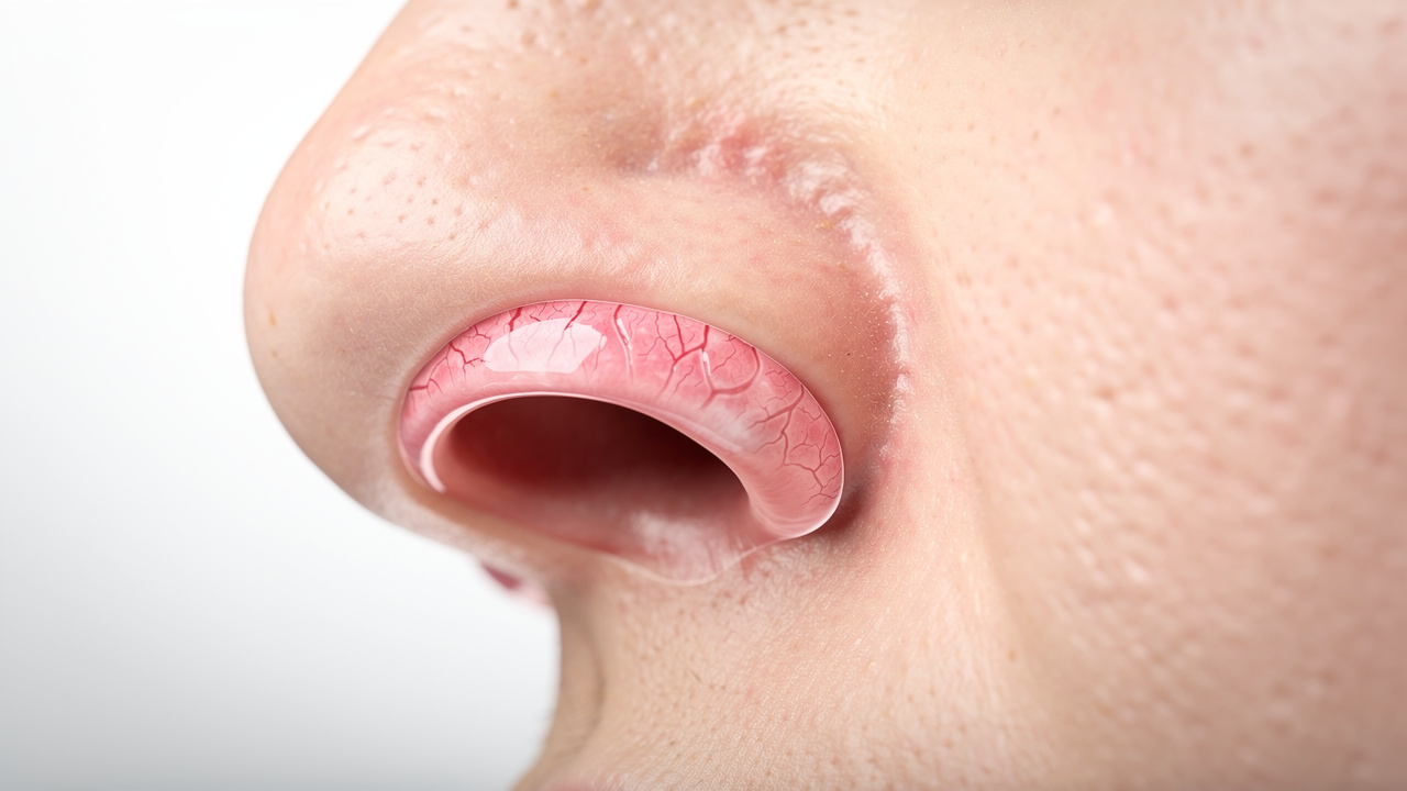 Close-up of nasal mucosa showing vascular membrane structure