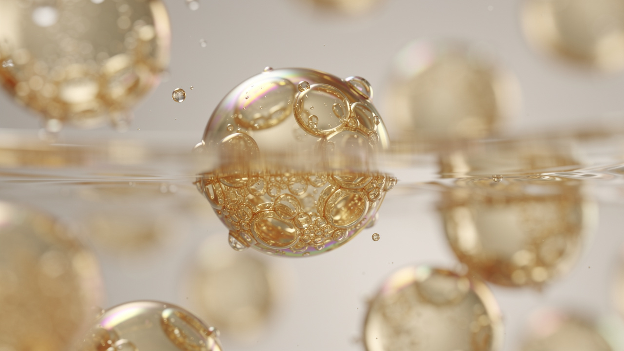 Microscopic view of liposomal spheres with translucent membranes