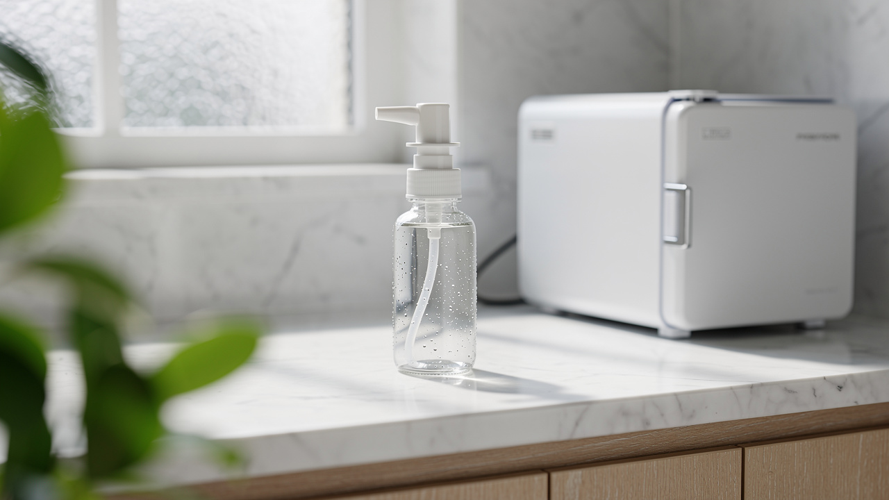 NAD+ nasal spray stored in refrigerated bathroom setting