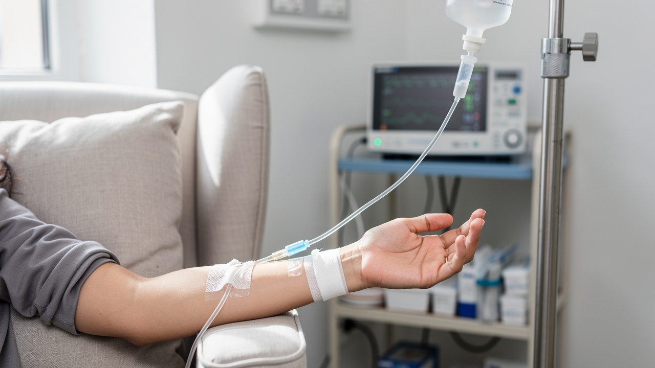 Patient receiving IV NAD+ infusion therapy
