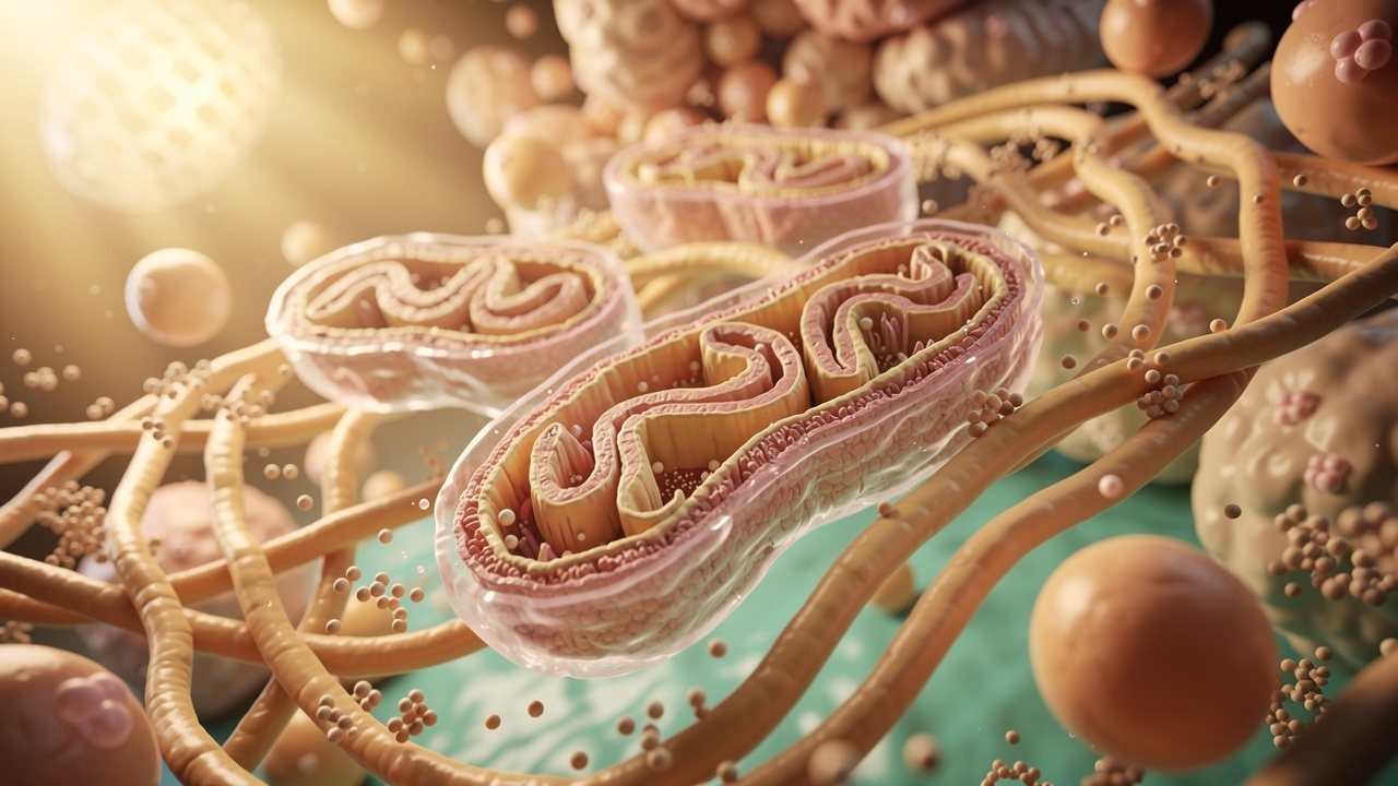Detailed cross-section of cell interior with mitochondria