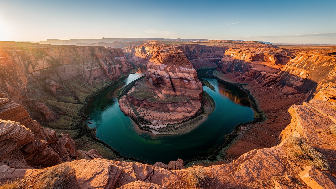Horseshoe Bend showing Colorado River's dramatic curve