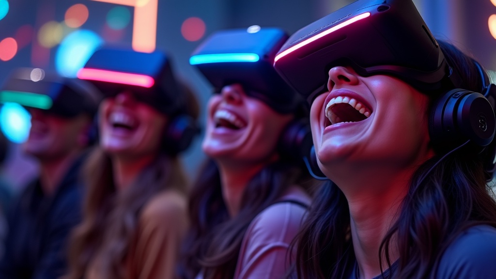 Grupo de amigos jugando un escape room en realidad virtual en Virtua Barcelona