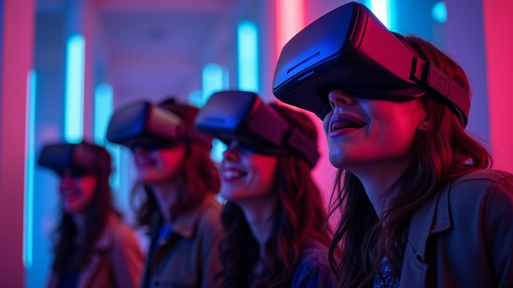 Jugadores equipados con gafas de VR listos para la experiencia Huxley