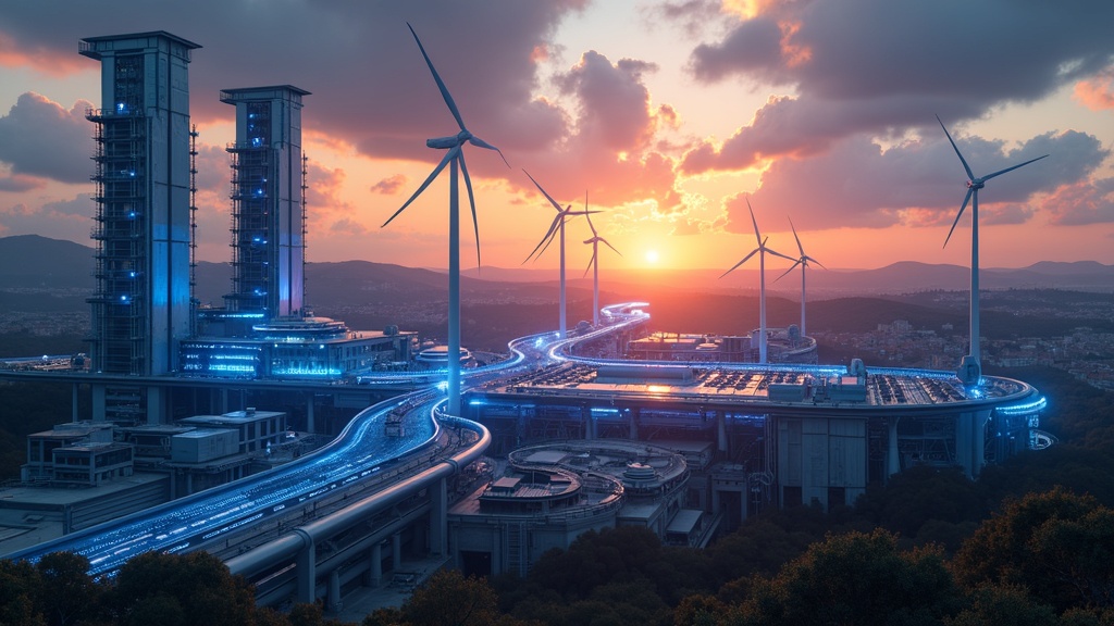Centro de datos futurista representando una gigafactoría de IA
