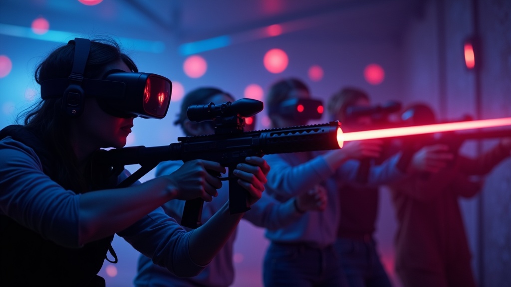 Equipo disfrutando de una sesión inmersiva de Laser Tag VR en Barcelona