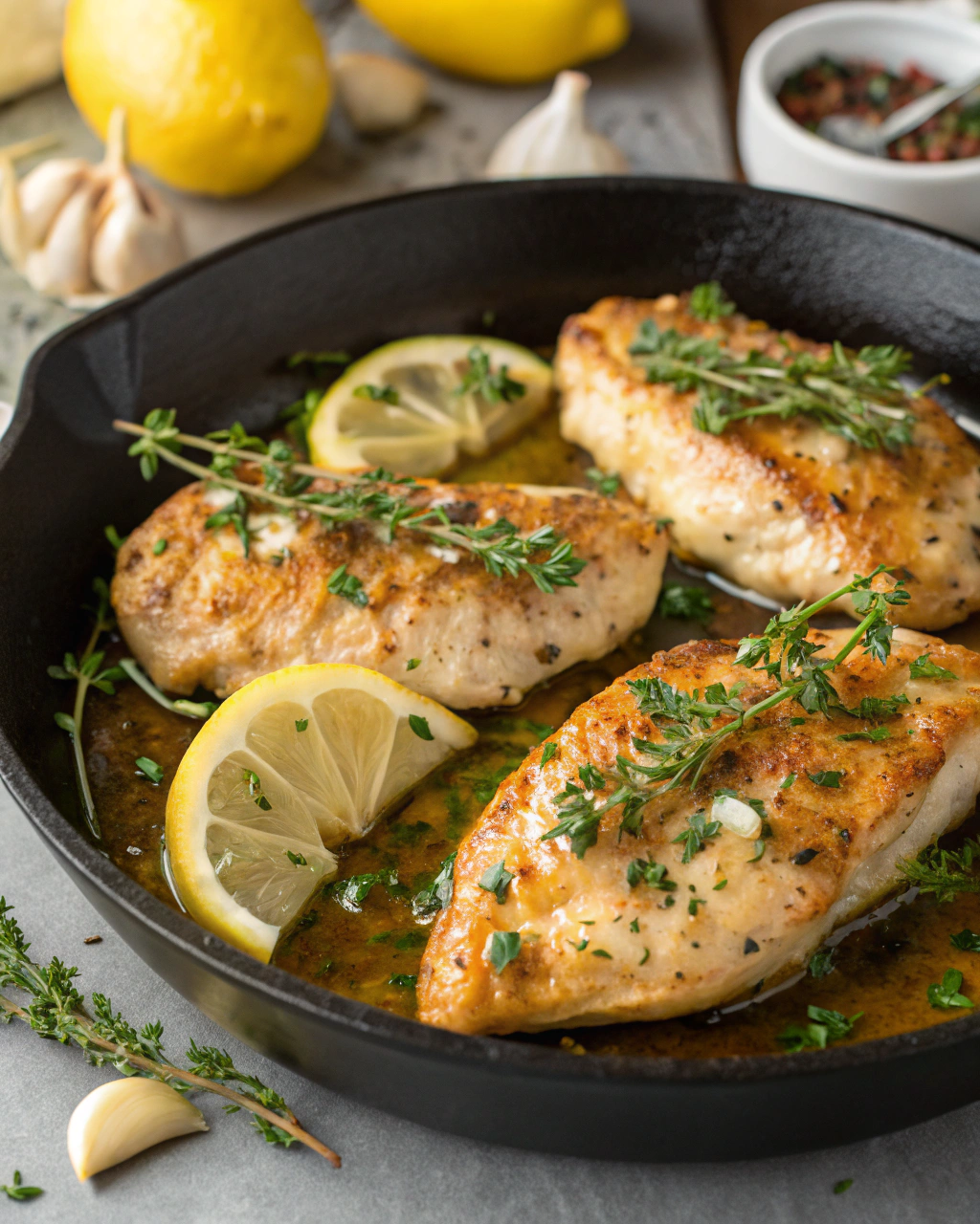 Fresh ingredients for Texas Roadhouse Butter Chicken Skillet arranged on wooden cutting board