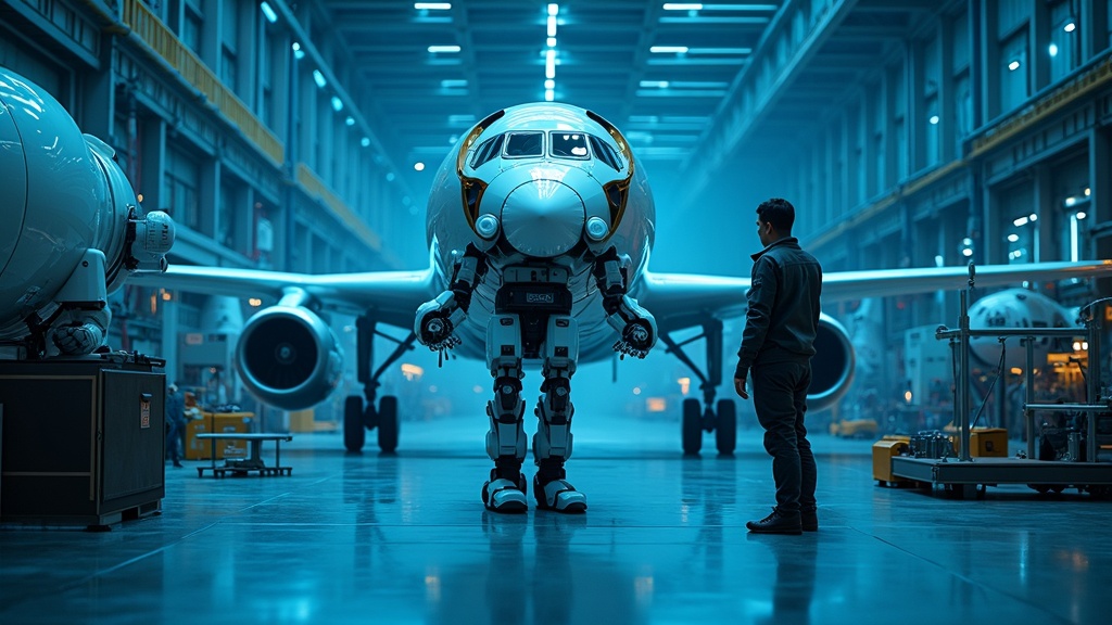 Robot Humanoide Walker S2 Airbus operando en un entorno industrial