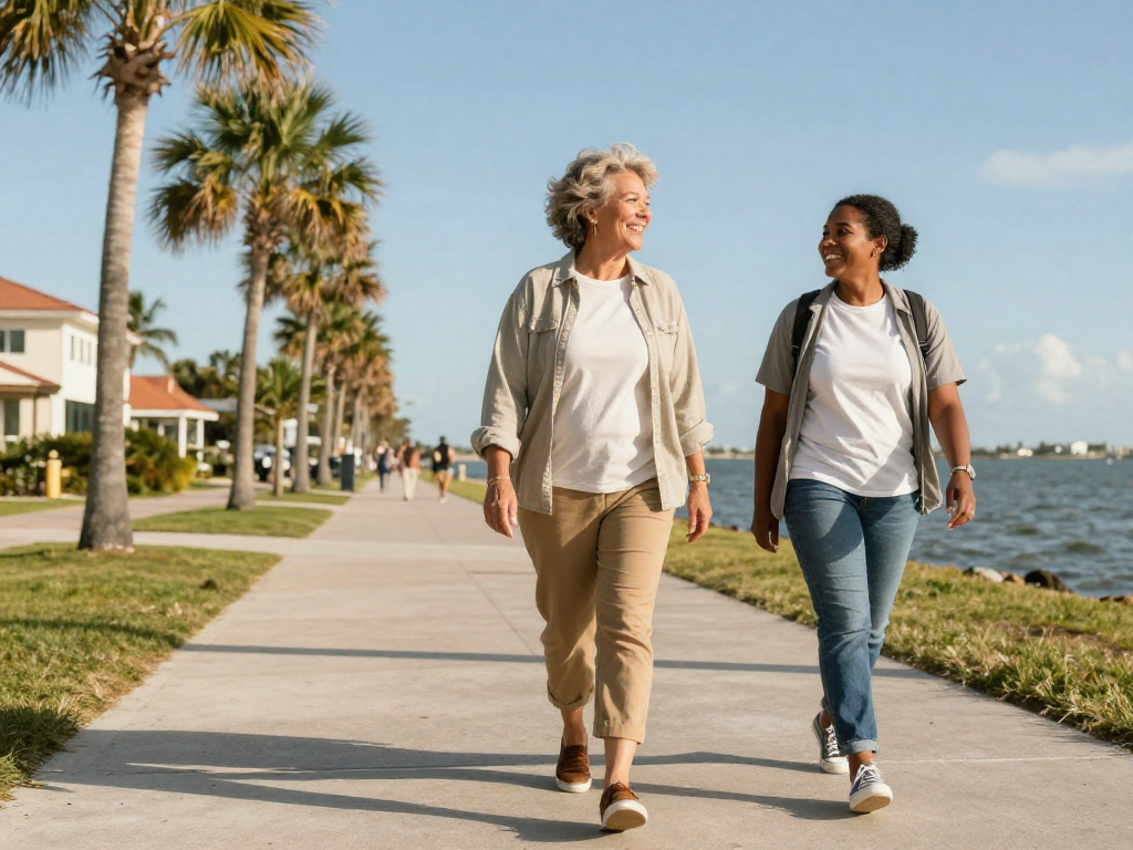A person walking confidently along Stuart, FL waterfront A person walking confidently along Stuart, FL waterfront