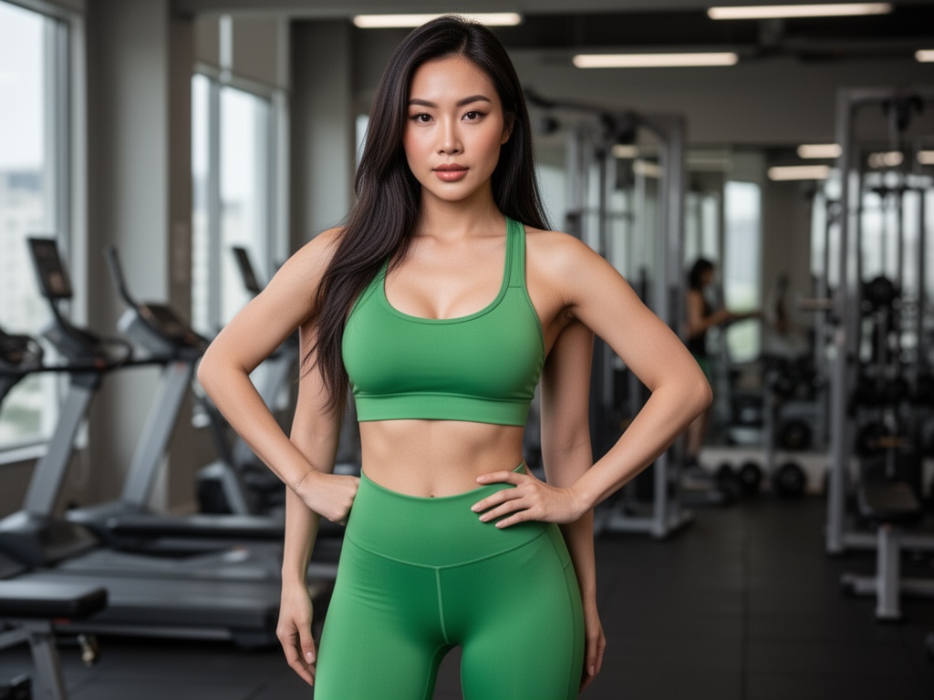 hottest-asian-woman-in-tight-green-gym-clothes-n8be83kxqy