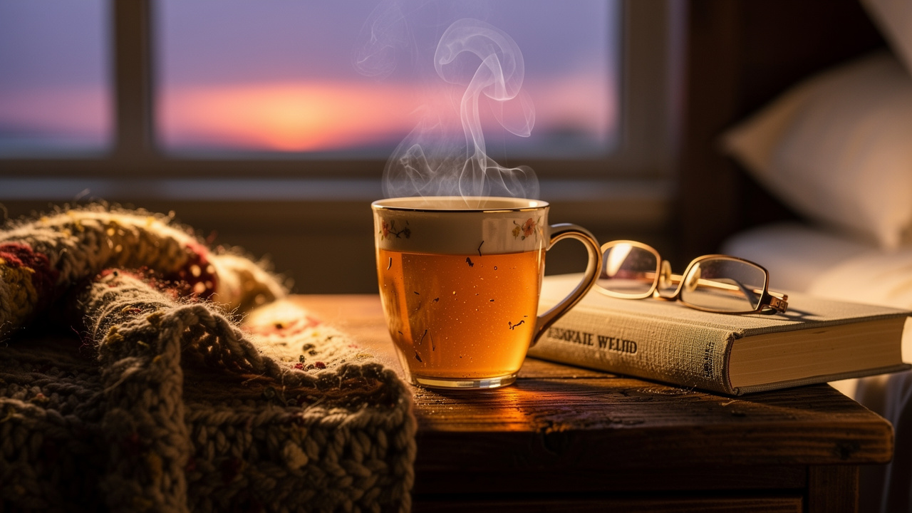 Herbal tea and relaxing bedtime routine elements