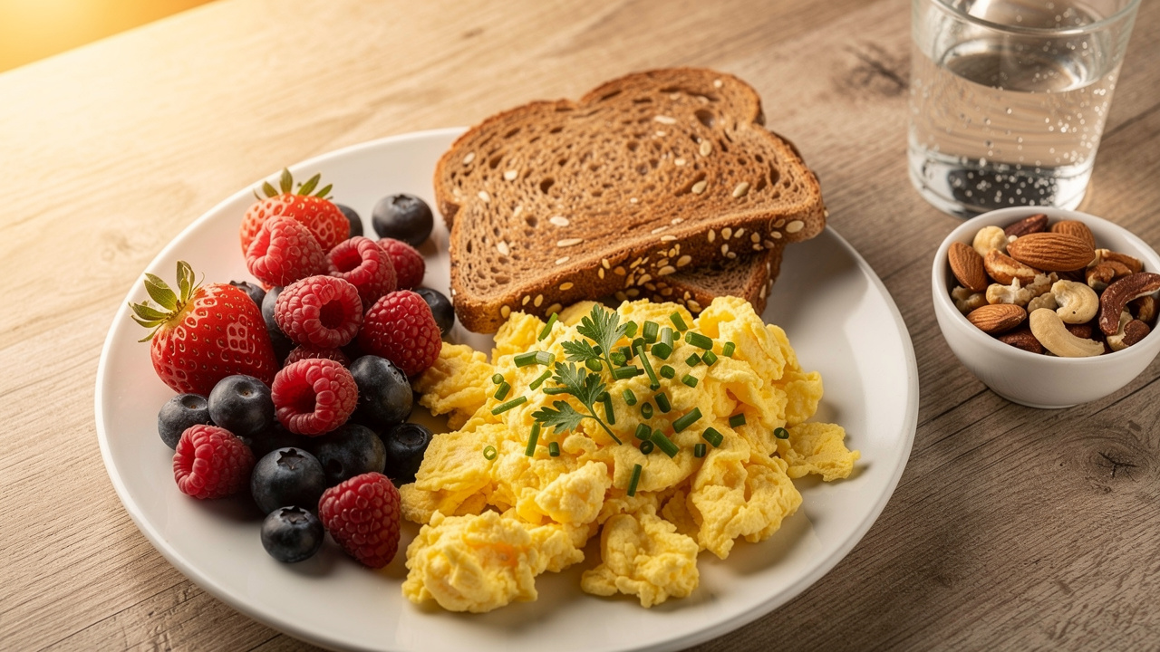 Nutritious breakfast with whole foods in morning light