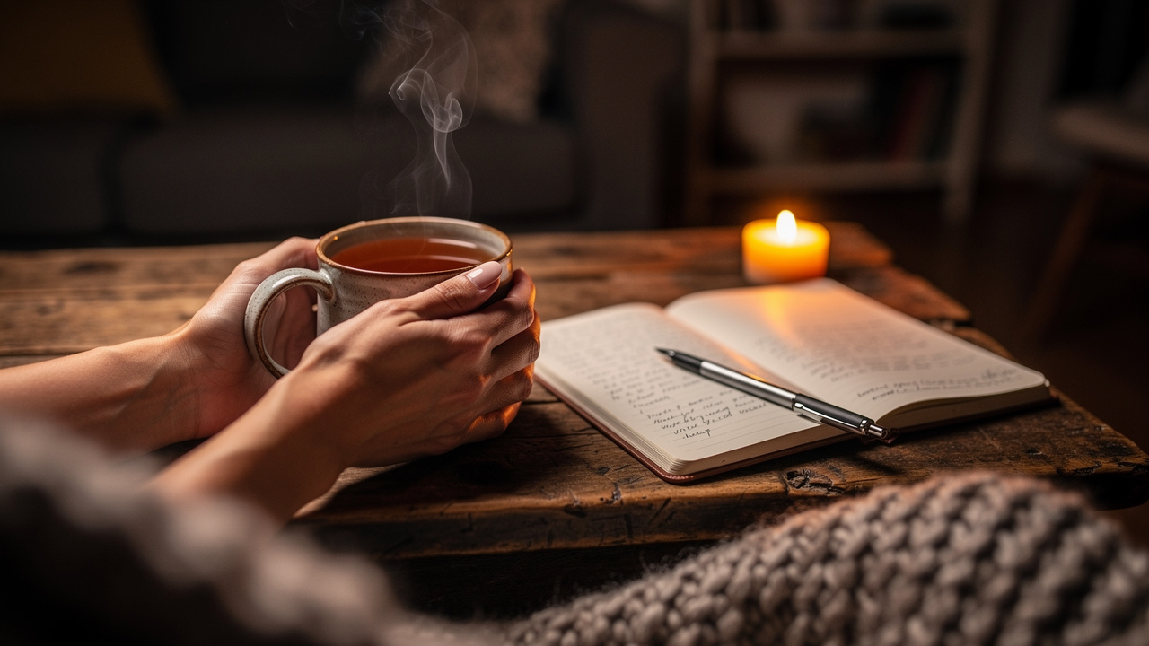 Warm reishi tea as part of calming bedtime routine