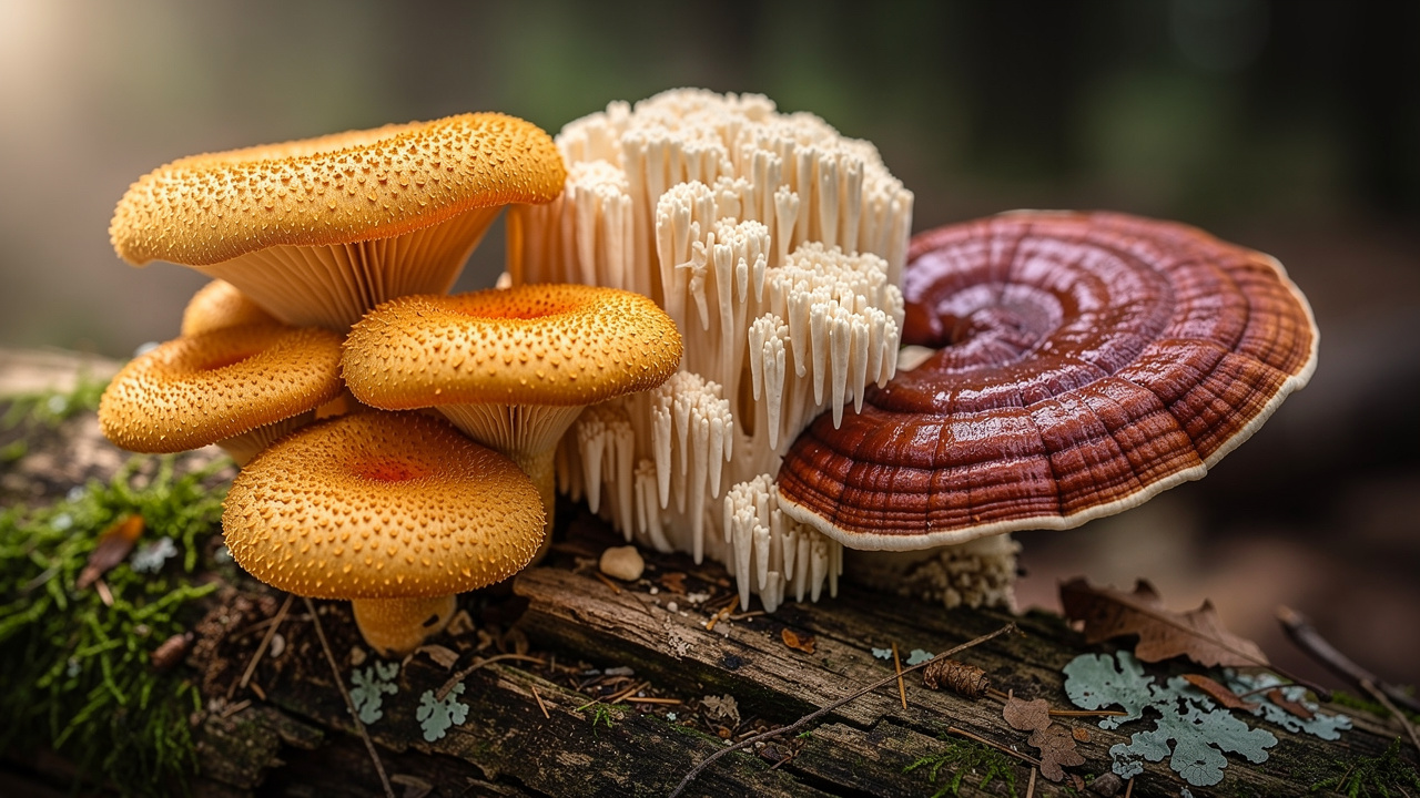 Medicinal mushrooms including Cordyceps and Lion's Mane
