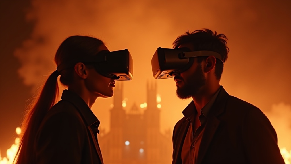 Dos personas colaborando y disfrutando de la experiencia VR en Virtua Barcelona