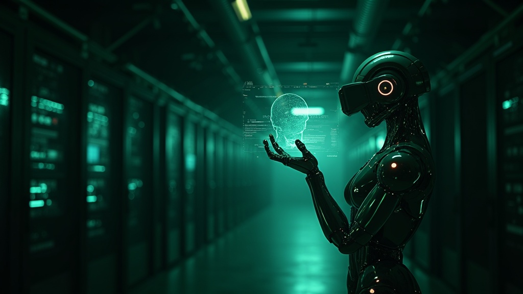 Primer plano de una mano robótica interactuando con una interfaz de hacking, demostrando las físicas VR de Mindcage: Override