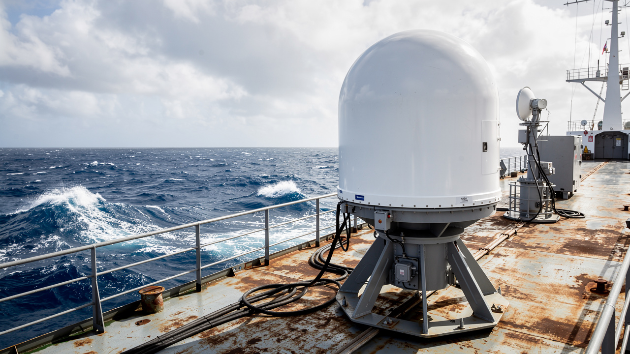 Ship-mounted satellite antenna for mobile connectivity