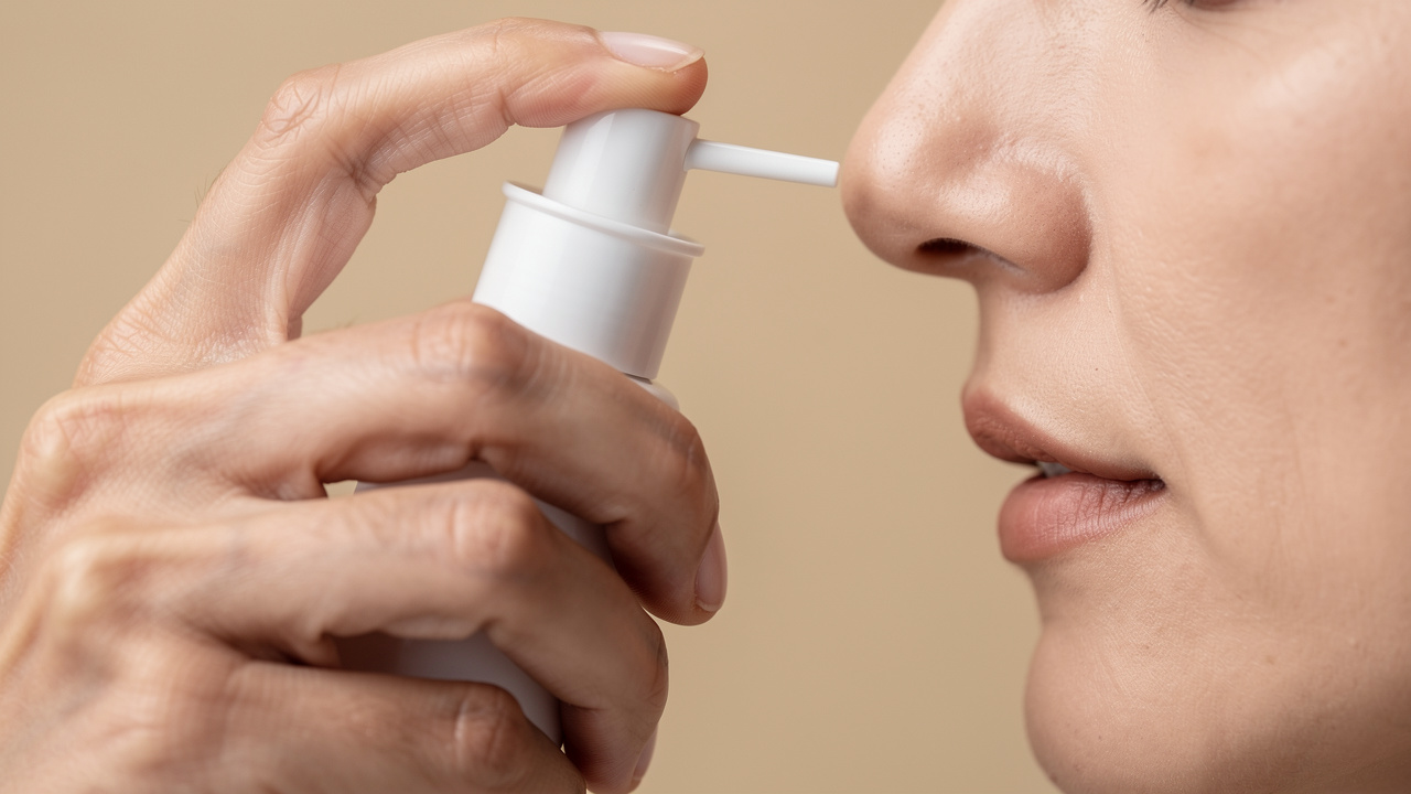 Correct nasal spray administration technique demonstration