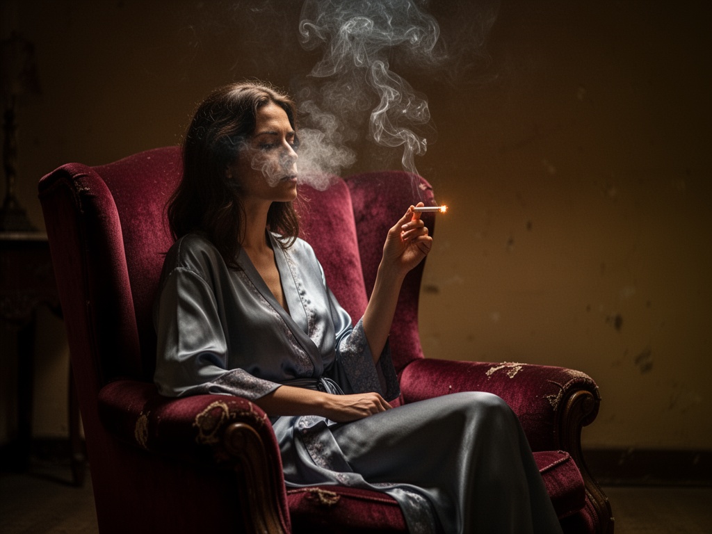 a-woman-sitting-in-a-chair-smoking-a-cigarette-711qcv6asw