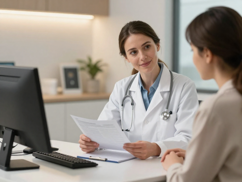 Professional doctor consulting with patient in clinical setting