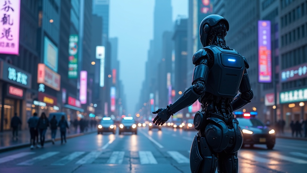El robot humanoide policía China R001 en las calles de Wuhu