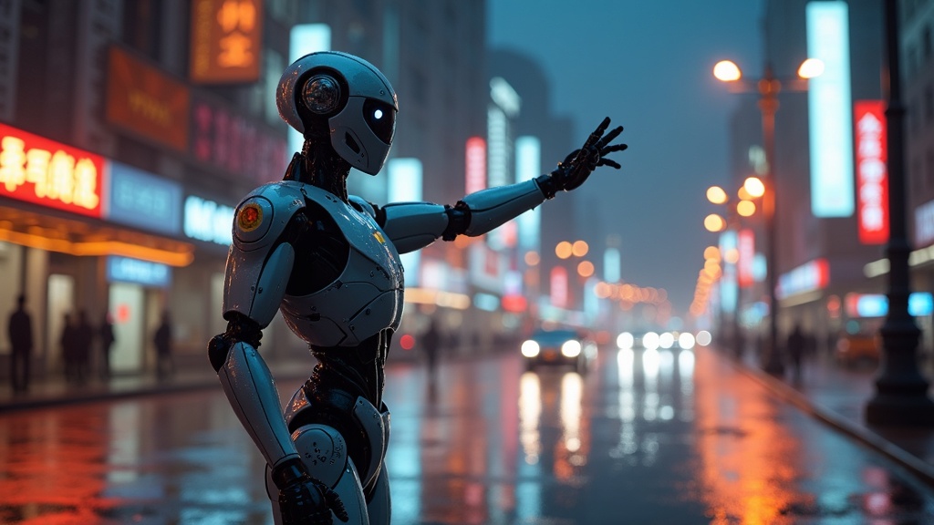 El robot humanoide policía China R001 interactuando en un entorno urbano real