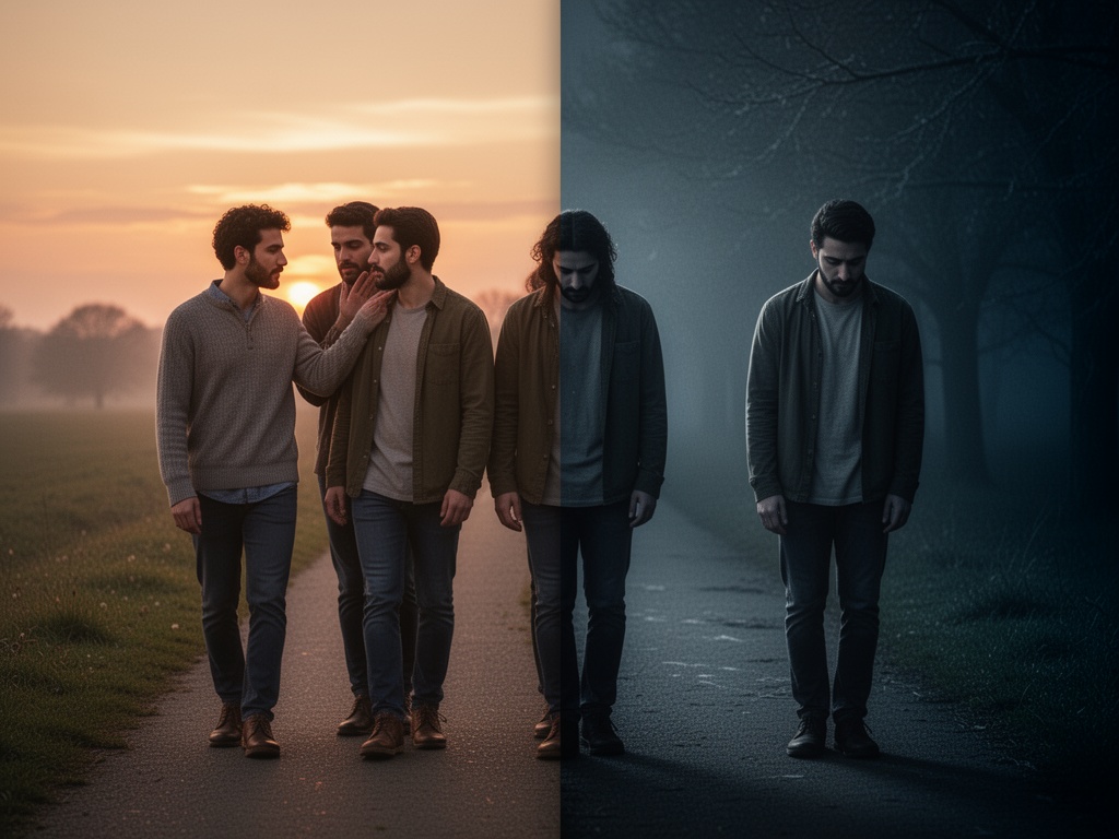 four-close-friends-walking-together-on-a-quiet-ad901r47pu