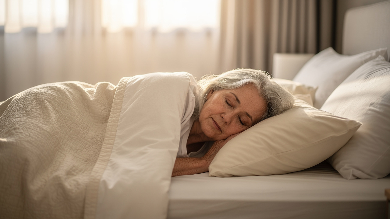 Elderly person sleeping peacefully in natural morning light