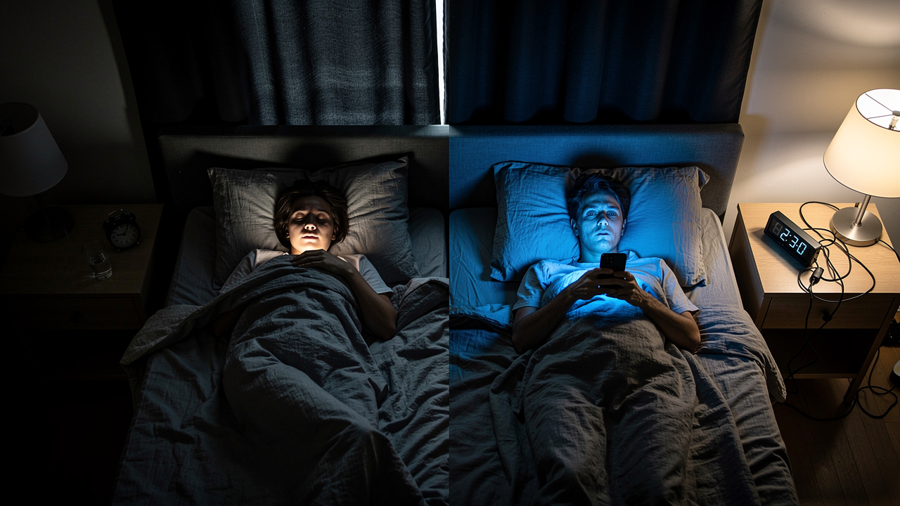 Contrast between dark sleep environment and blue light exposure