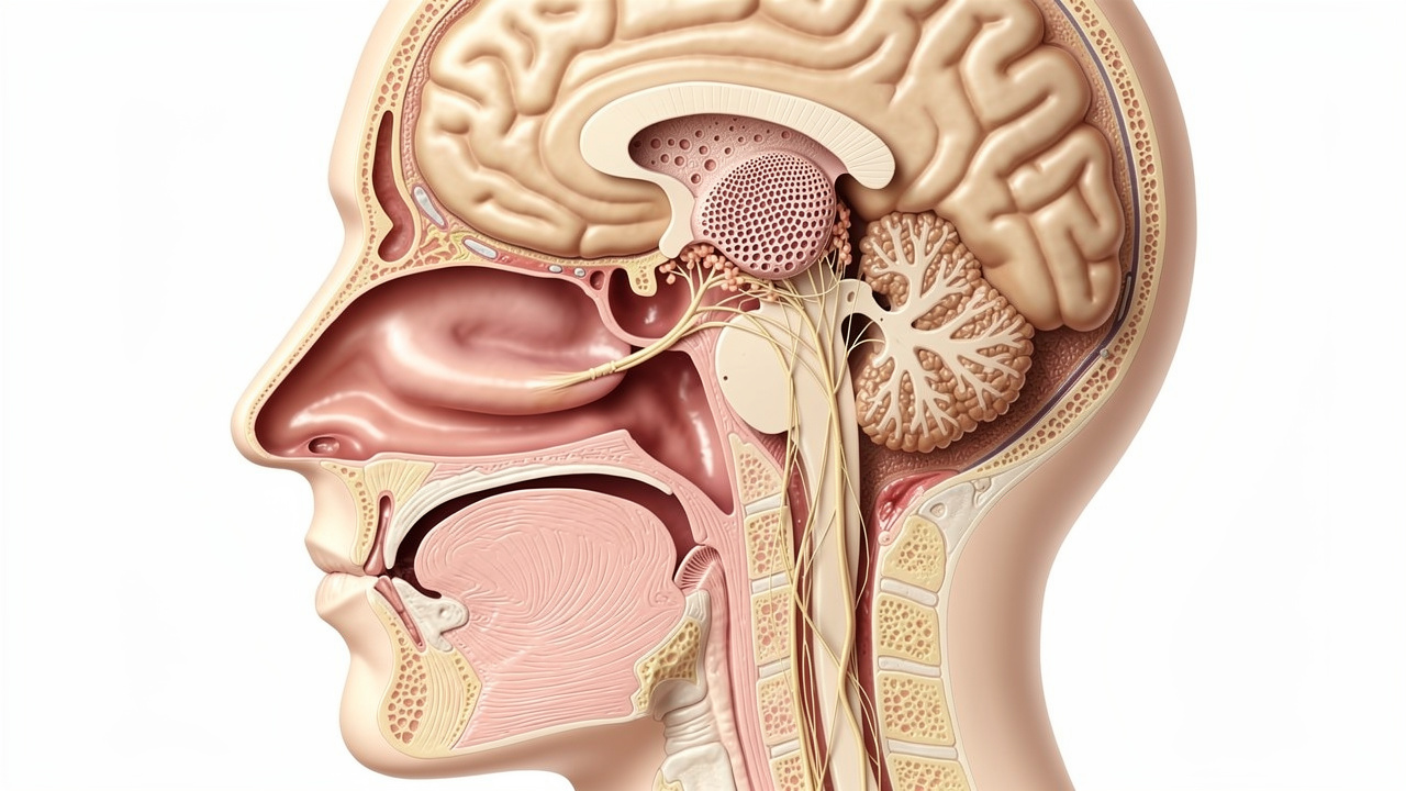Anatomical view of nasal passages and brain