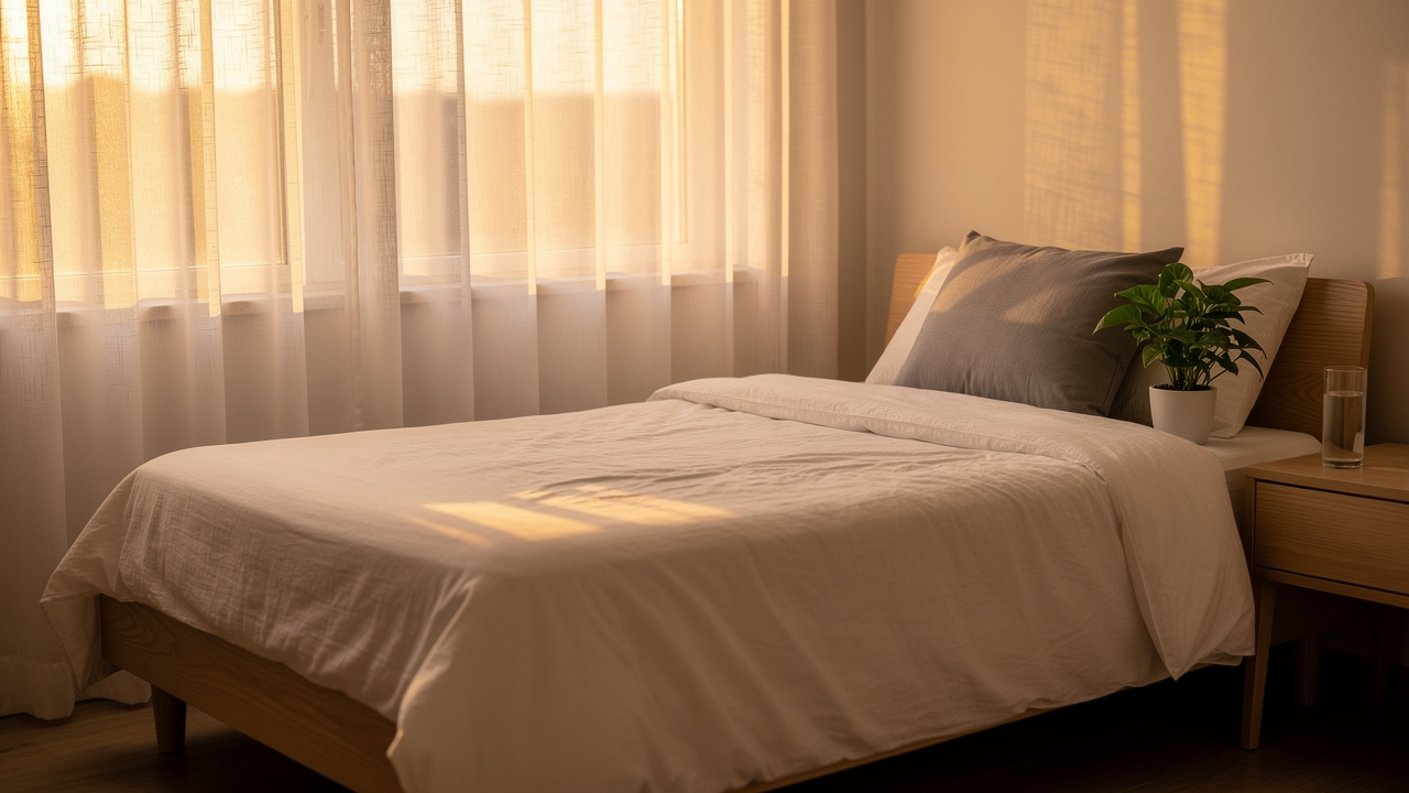 Serene bedroom with natural light promoting healthy sleep environment