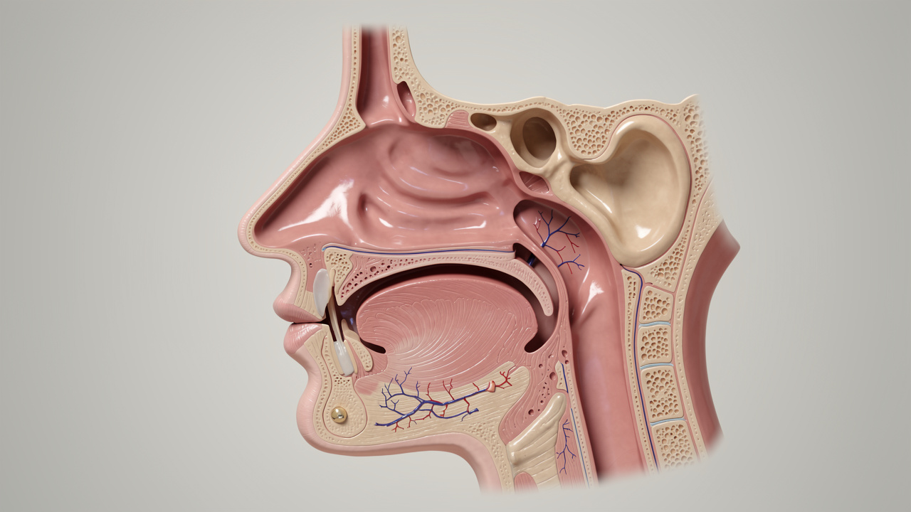 Nasal cavity showing vascular network for absorption