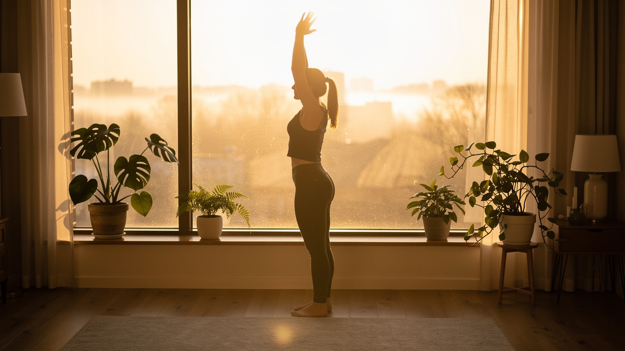 Morning wellness routine with natural sunlight
