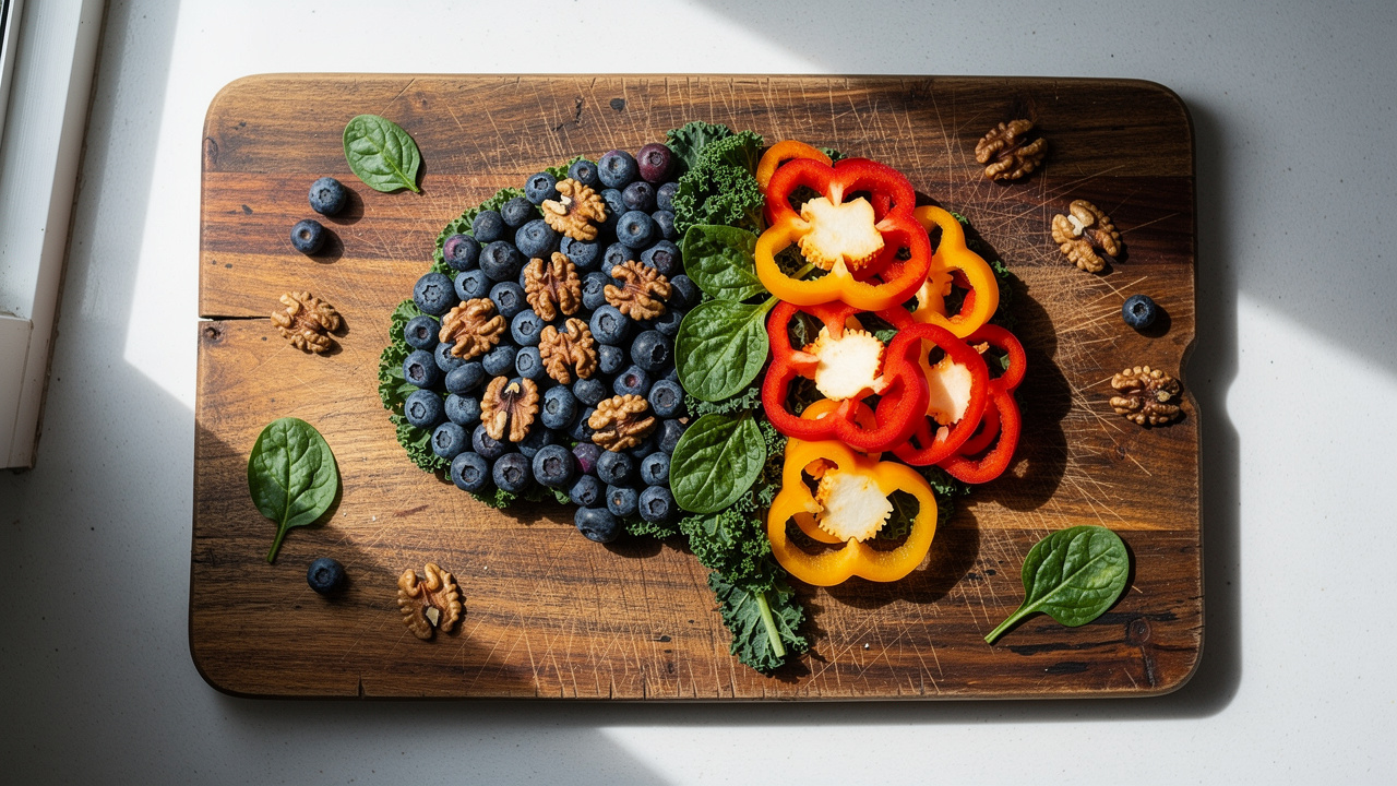 Brain-healthy foods representing cognitive support