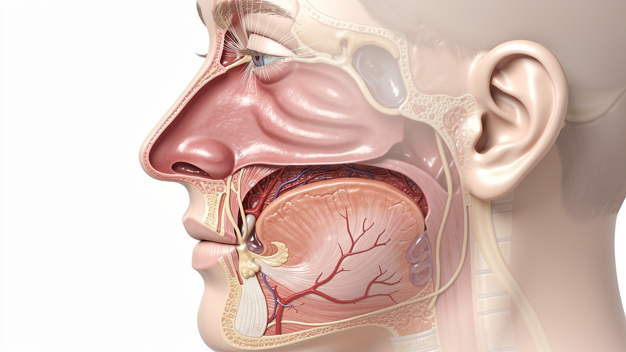 Anatomical view of nasal cavity and mucosa