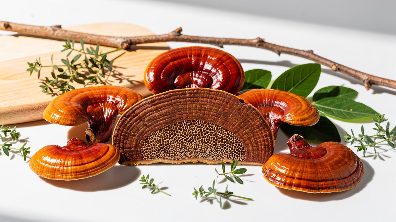 Cross-section of reishi mushroom showing internal structure