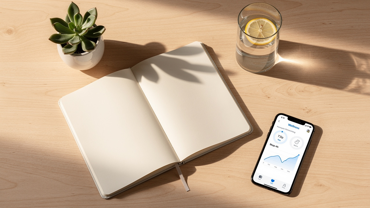 Wellness planning setup with journal and health tracking tools